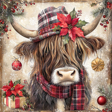 Christmas Highland Cow Sign, DCO-102176, Sign For Wreath, 10x10in Metal Sign